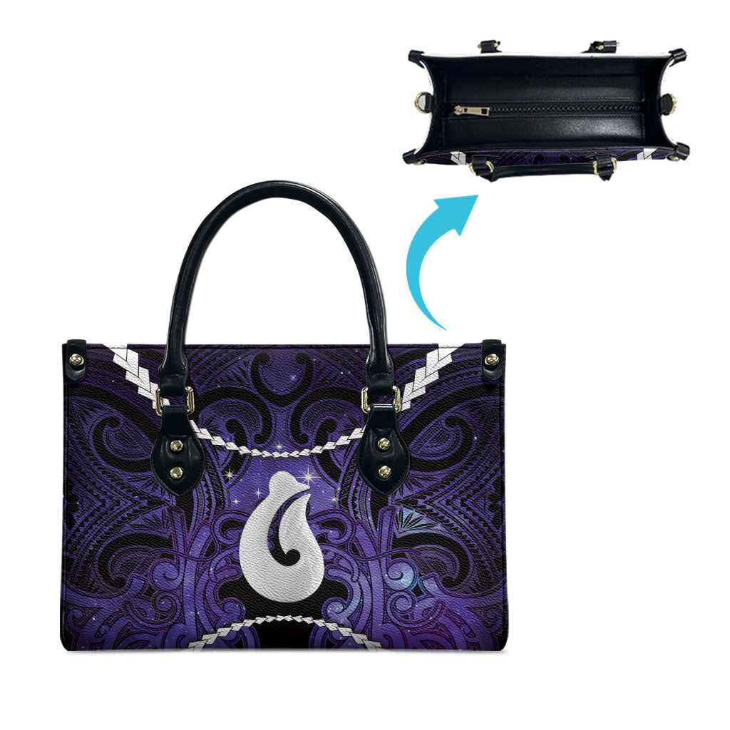 Maori Matariki Hei Matau Waiporoporo Leather Bag Maori Kowhaiwhai Pattern Galaxy LT01 - Polynesian Pride