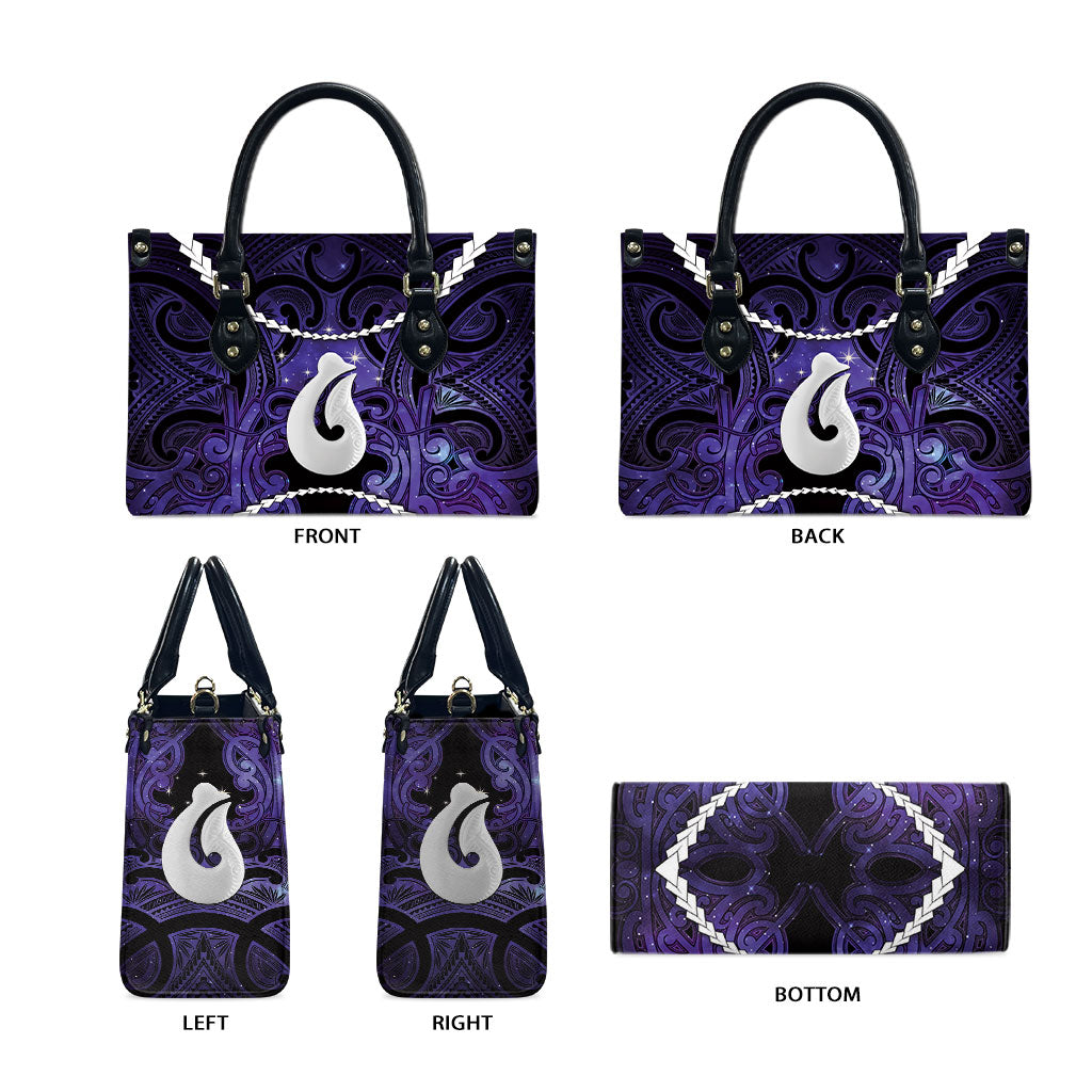 Maori Matariki Hei Matau Waiporoporo Leather Bag Maori Kowhaiwhai Pattern Galaxy LT01 - Polynesian Pride