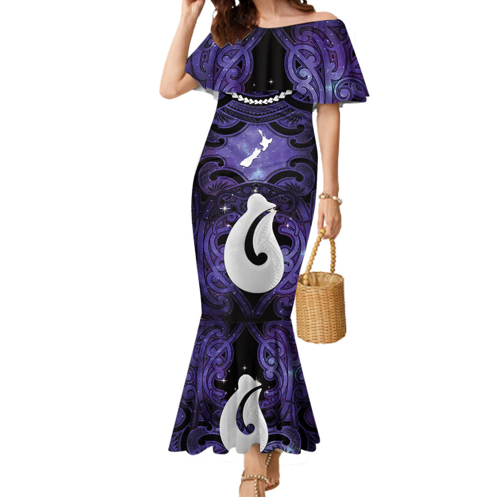 Personalised Maori Matariki Hei Matau Waiporoporo Mermaid Dress Maori Kowhaiwhai Pattern Galaxy LT01 Women Purple - Polynesian Pride