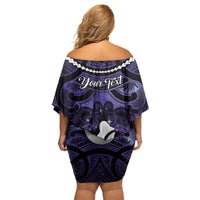 Personalised Maori Matariki Hei Matau Waiporoporo Off Shoulder Short Dress Maori Kowhaiwhai Pattern Galaxy