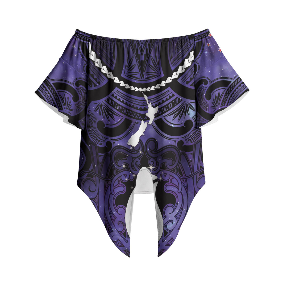 Personalised Maori Matariki Hei Matau Waiporoporo Off Shoulder Wrap Waist Top Maori Kowhaiwhai Pattern Galaxy LT01 Purple - Polynesian Pride