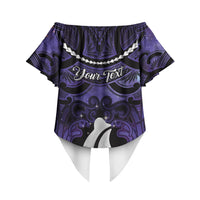 Personalised Maori Matariki Hei Matau Waiporoporo Off Shoulder Wrap Waist Top Maori Kowhaiwhai Pattern Galaxy LT01 - Polynesian Pride
