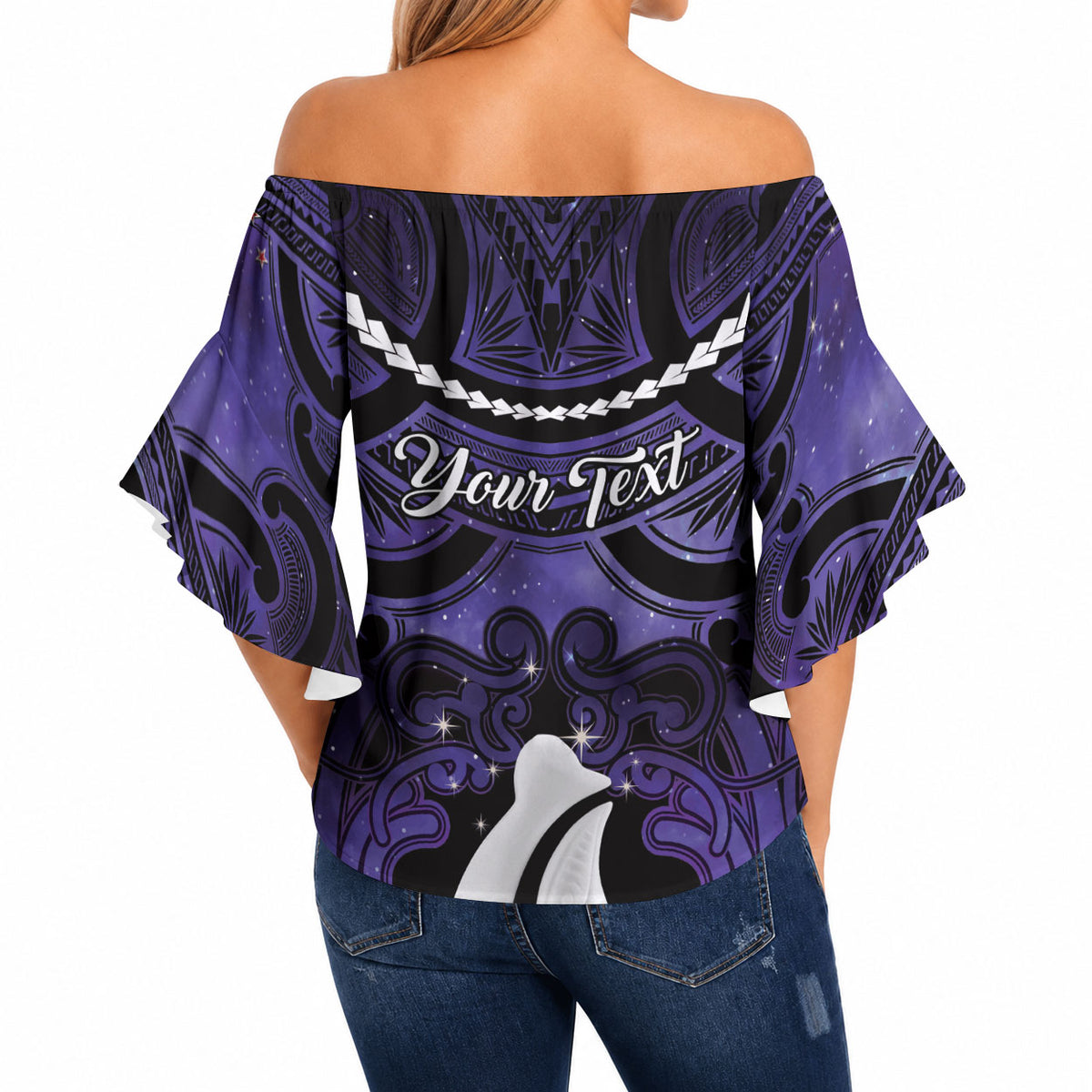 Personalised Maori Matariki Hei Matau Waiporoporo Off Shoulder Wrap Waist Top Maori Kowhaiwhai Pattern Galaxy LT01 - Polynesian Pride
