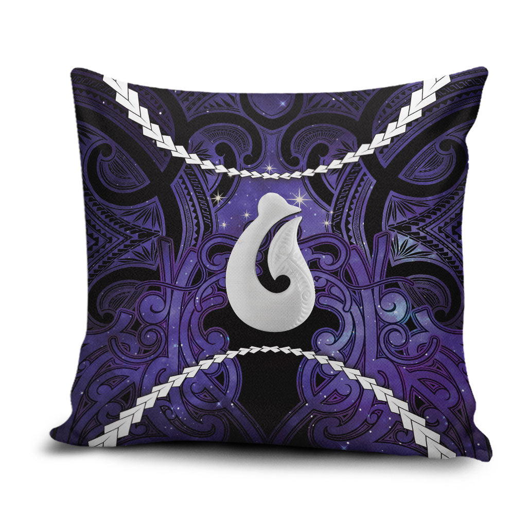 Maori Matariki Hei Matau Waiporoporo Pillow Cover Maori Kowhaiwhai Pattern Galaxy LT01 Purple - Polynesian Pride