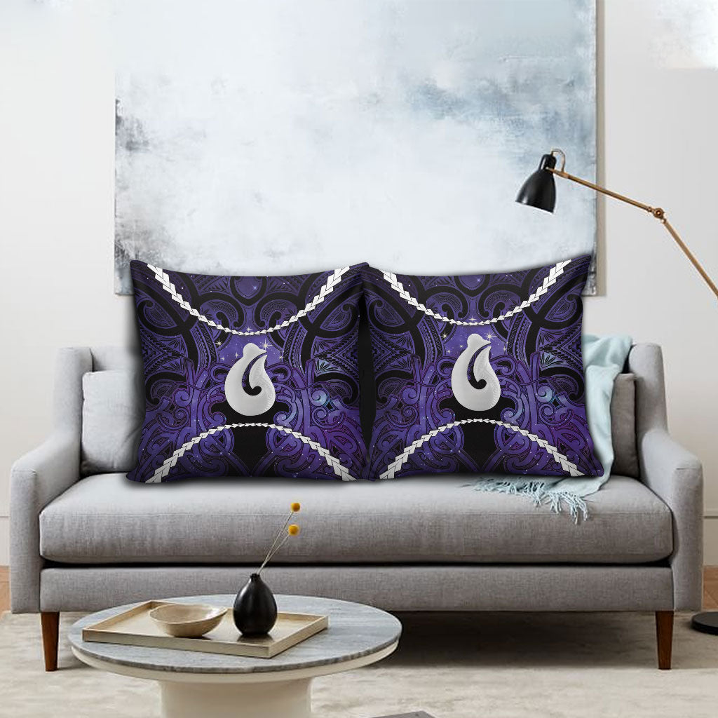 Maori Matariki Hei Matau Waiporoporo Pillow Cover Maori Kowhaiwhai Pattern Galaxy LT01 - Polynesian Pride