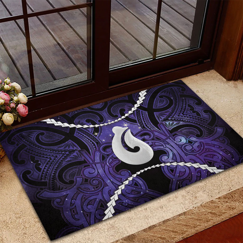 Maori Matariki Hei Matau Waiporoporo Rubber Doormat Maori Kowhaiwhai Pattern Galaxy