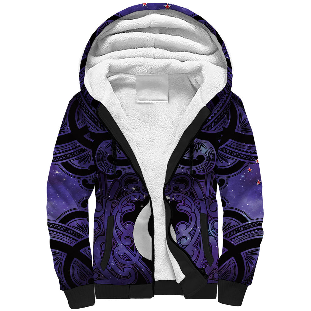Personalised Maori Matariki Hei Matau Waiporoporo Sherpa Hoodie Maori Kowhaiwhai Pattern Galaxy LT01 Unisex Purple - Polynesian Pride
