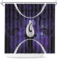 Maori Matariki Hei Matau Waiporoporo Shower Curtain Maori Kowhaiwhai Pattern Galaxy