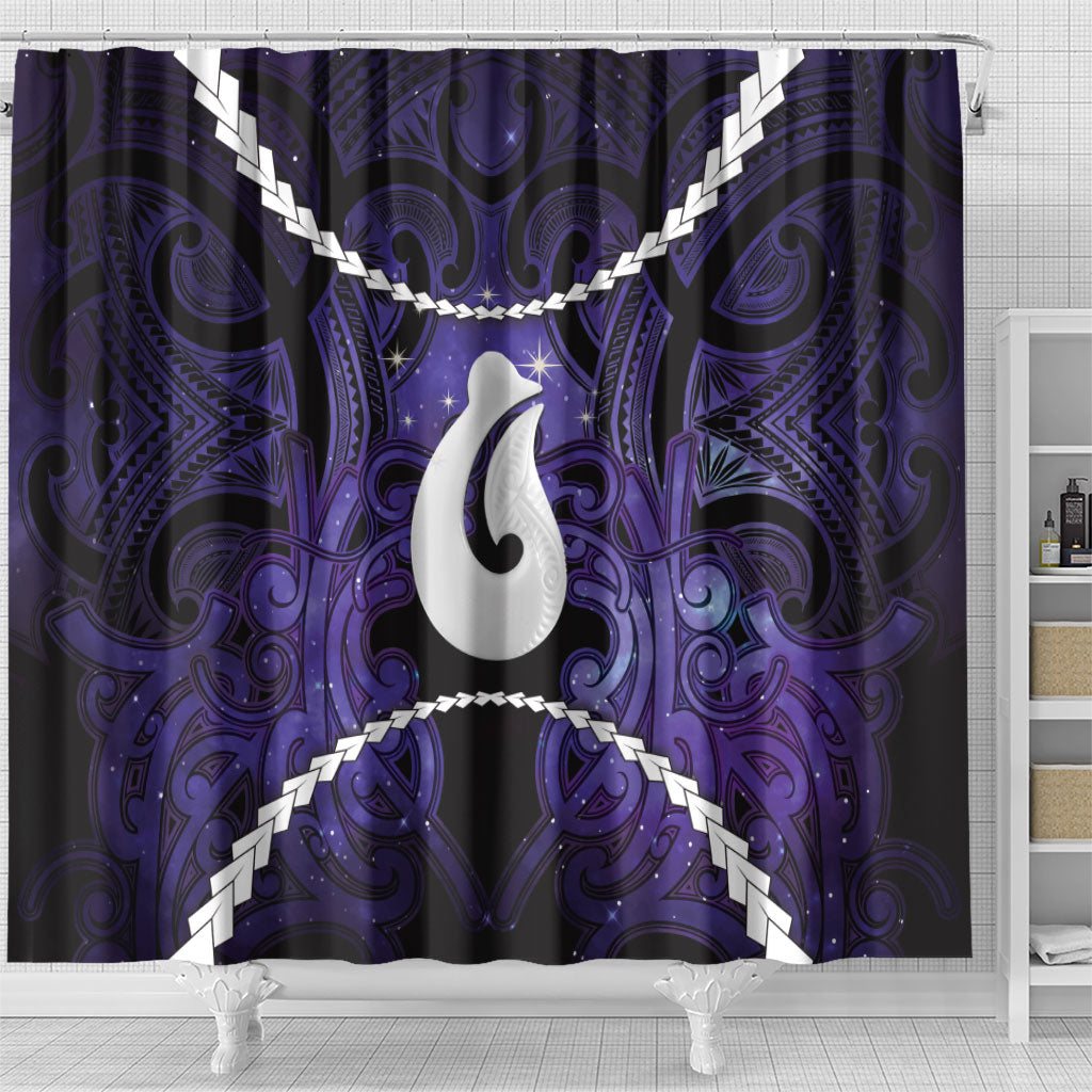 Maori Matariki Hei Matau Waiporoporo Shower Curtain Maori Kowhaiwhai Pattern Galaxy