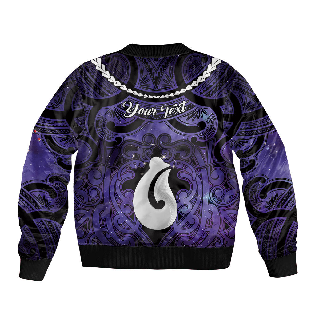 Personalised Maori Matariki Hei Matau Waiporoporo Sleeve Zip Bomber Jacket Maori Kowhaiwhai Pattern Galaxy