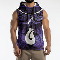 Personalised Maori Matariki Hei Matau Waiporoporo Sleeveless Hoodie Maori Kowhaiwhai Pattern Galaxy LT01 - Polynesian Pride