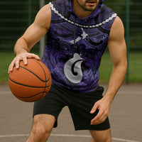 Personalised Maori Matariki Hei Matau Waiporoporo Sleeveless Hoodie Maori Kowhaiwhai Pattern Galaxy LT01 - Polynesian Pride