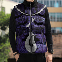 Personalised Maori Matariki Hei Matau Waiporoporo Sleeveless Puffer Jacket Maori Kowhaiwhai Pattern Galaxy