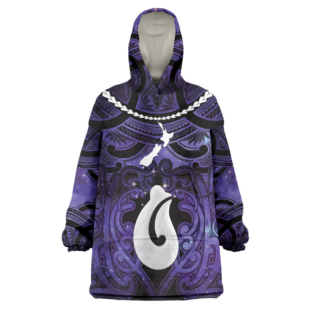 Personalised Maori Matariki Hei Matau Waiporoporo Wearable Blanket Hoodie Maori Kowhaiwhai Pattern Galaxy LT01 One Size Purple - Polynesian Pride