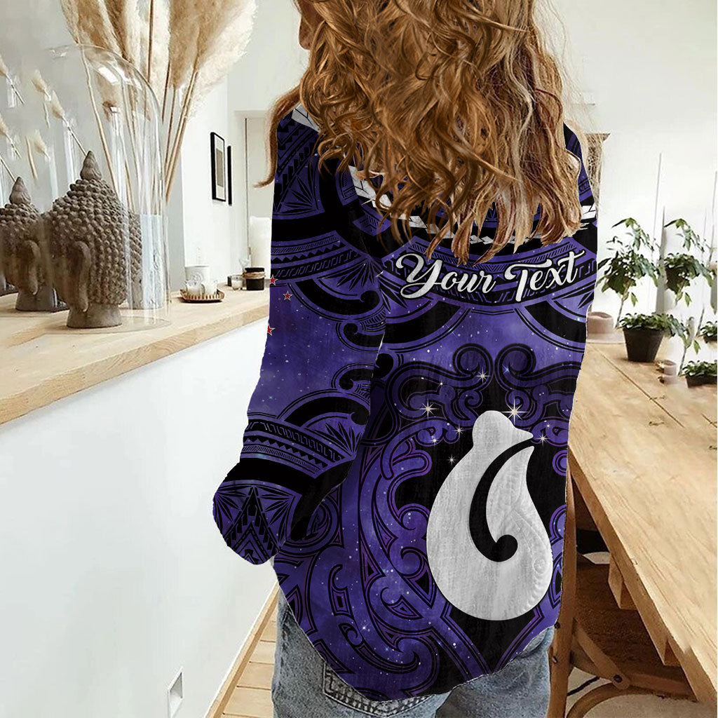 Personalised Maori Matariki Hei Matau Waiporoporo Women Casual Shirt Maori Kowhaiwhai Pattern Galaxy LT01 - Polynesian Pride