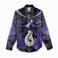 Personalised Maori Matariki Hei Matau Waiporoporo Women Casual Shirt Maori Kowhaiwhai Pattern Galaxy LT01 - Polynesian Pride