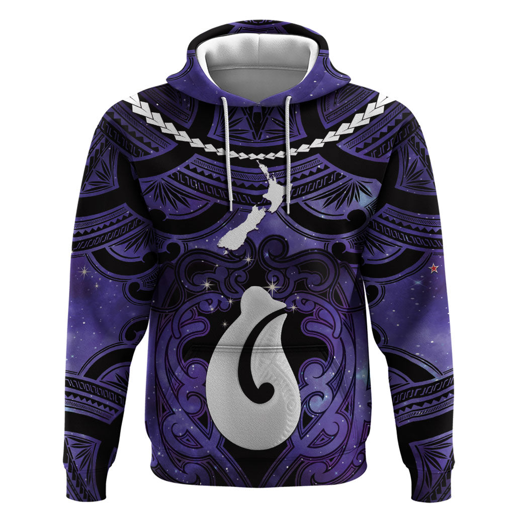Personalised Maori Matariki Hei Matau Waiporoporo Zip Hoodie Maori Kowhaiwhai Pattern Galaxy