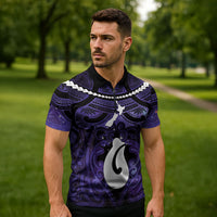 Personalised Maori Matariki Hei Matau Waiporoporo Zipper Polo Shirt Maori Kowhaiwhai Pattern Galaxy LT01 - Polynesian Pride
