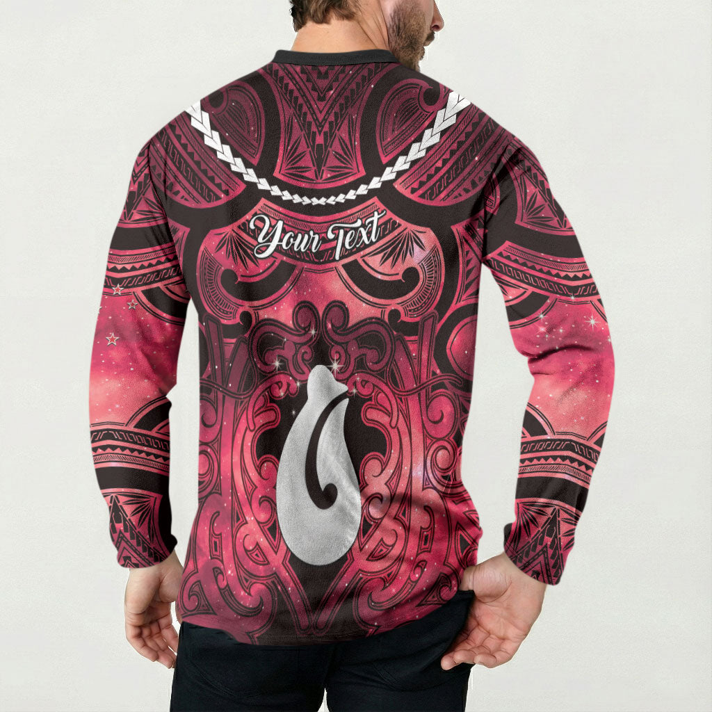 Personalised Maori Matariki Hei Matau Whero Button Sweatshirt Maori Kowhaiwhai Pattern Galaxy