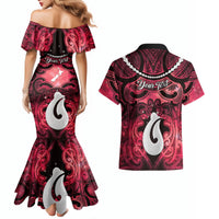 Personalised Maori Matariki Hei Matau Whero Couples Matching Mermaid Dress and Hawaiian Shirt Maori Kowhaiwhai Pattern Galaxy LT01 - Polynesian Pride
