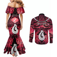 Personalised Maori Matariki Hei Matau Whero Couples Matching Mermaid Dress and Long Sleeve Button Shirt Maori Kowhaiwhai Pattern Galaxy LT01 - Polynesian Pride