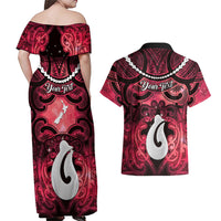 Personalised Maori Matariki Hei Matau Whero Couples Matching Off Shoulder Maxi Dress and Hawaiian Shirt Maori Kowhaiwhai Pattern Galaxy LT01 - Polynesian Pride