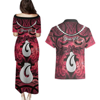 Personalised Maori Matariki Hei Matau Whero Couples Matching Puletasi and Hawaiian Shirt Maori Kowhaiwhai Pattern Galaxy LT01 - Polynesian Pride