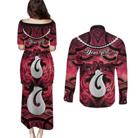 Personalised Maori Matariki Hei Matau Whero Couples Matching Puletasi and Long Sleeve Button Shirt Maori Kowhaiwhai Pattern Galaxy LT01 - Polynesian Pride