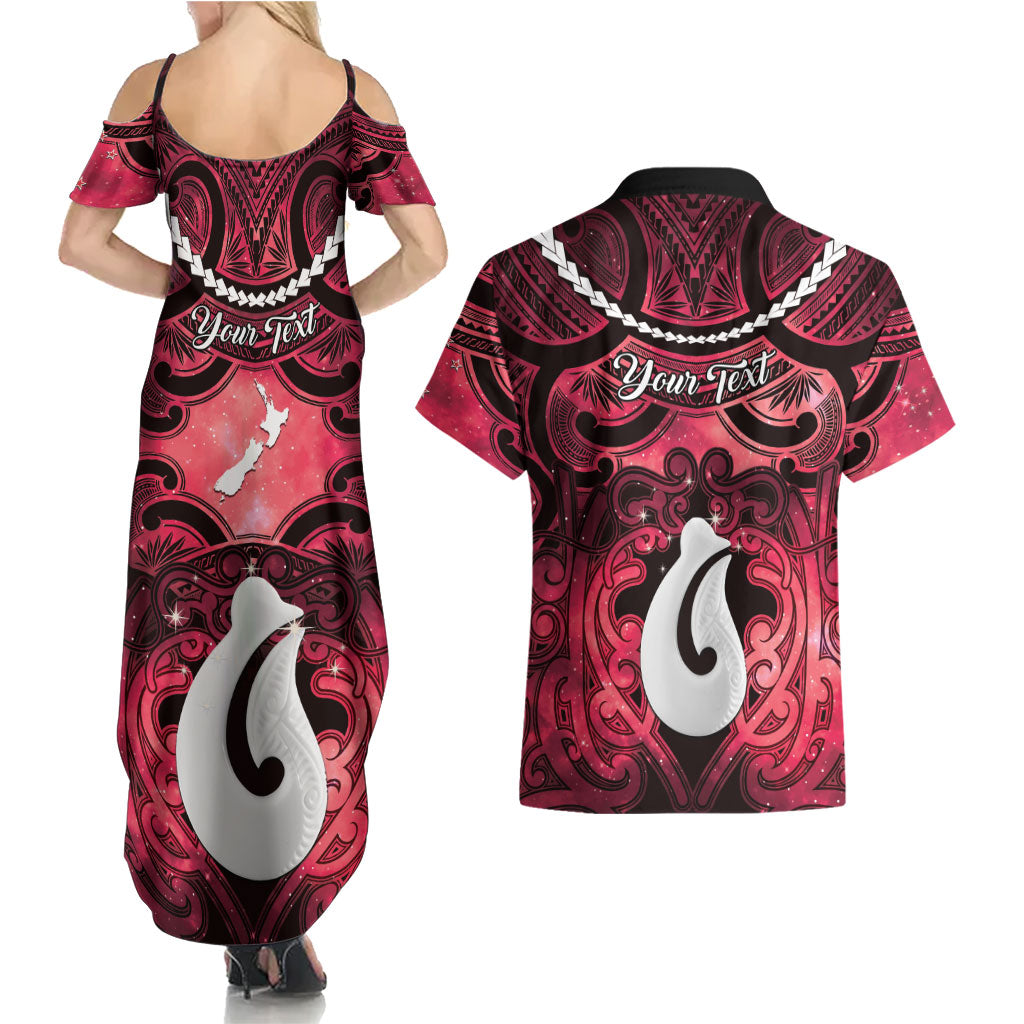 Personalised Maori Matariki Hei Matau Whero Couples Matching Summer Maxi Dress and Hawaiian Shirt Maori Kowhaiwhai Pattern Galaxy LT01 - Polynesian Pride