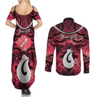 Personalised Maori Matariki Hei Matau Whero Couples Matching Summer Maxi Dress and Long Sleeve Button Shirt Maori Kowhaiwhai Pattern Galaxy LT01 - Polynesian Pride