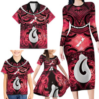 Personalised Maori Matariki Hei Matau Whero Family Matching Long Sleeve Bodycon Dress and Hawaiian Shirt Maori Kowhaiwhai Pattern Galaxy LT01 - Polynesian Pride