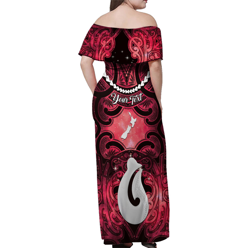 Personalised Maori Matariki Hei Matau Whero Family Matching Off Shoulder Maxi Dress and Hawaiian Shirt Maori Kowhaiwhai Pattern Galaxy LT01 - Polynesian Pride