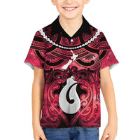 Personalised Maori Matariki Hei Matau Whero Family Matching Off Shoulder Short Dress and Hawaiian Shirt Maori Kowhaiwhai Pattern Galaxy LT01 Son's Shirt Red - Polynesian Pride