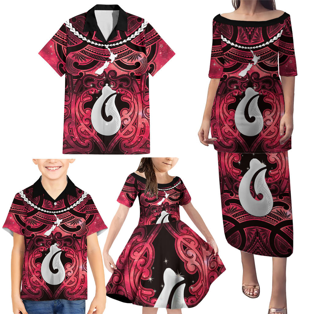 Personalised Maori Matariki Hei Matau Whero Family Matching Puletasi and Hawaiian Shirt Maori Kowhaiwhai Pattern Galaxy LT01 - Polynesian Pride