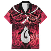 Personalised Maori Matariki Hei Matau Whero Family Matching Short Sleeve Bodycon Dress and Hawaiian Shirt Maori Kowhaiwhai Pattern Galaxy LT01 Dad's Shirt - Short Sleeve Red - Polynesian Pride