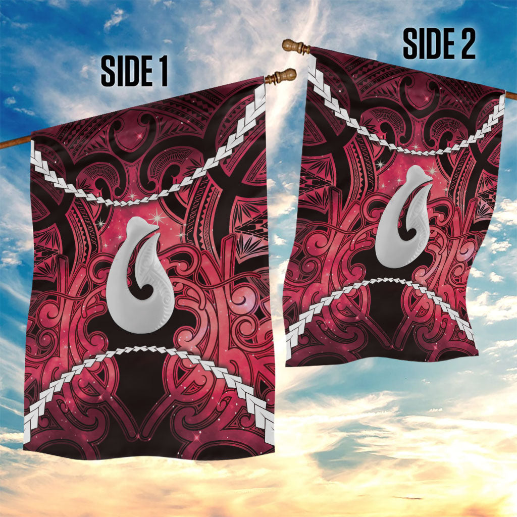 Maori Matariki Hei Matau Whero Garden Flag Maori Kowhaiwhai Pattern Galaxy LT01 - Polynesian Pride