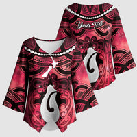 Personalised Maori Matariki Hei Matau Whero Kimono Sleeve Blouse Maori Kowhaiwhai Pattern Galaxy