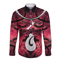 Personalised Maori Matariki Hei Matau Whero Long Sleeve Button Shirt Maori Kowhaiwhai Pattern Galaxy LT01 Unisex Red - Polynesian Pride