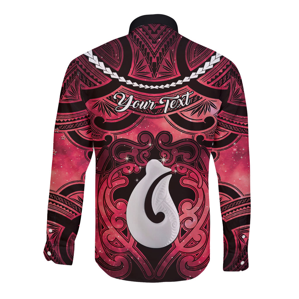 Personalised Maori Matariki Hei Matau Whero Long Sleeve Button Shirt Maori Kowhaiwhai Pattern Galaxy LT01 - Polynesian Pride