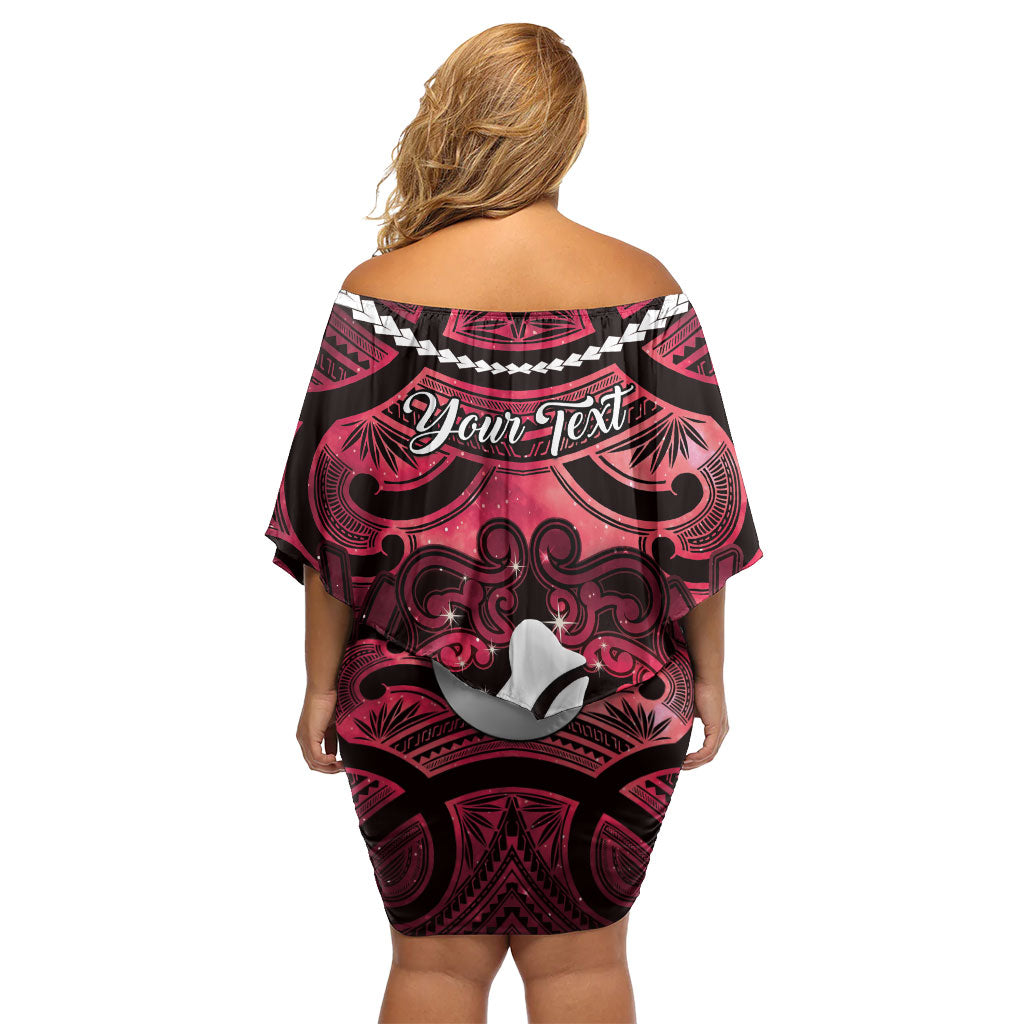 Personalised Maori Matariki Hei Matau Whero Off Shoulder Short Dress Maori Kowhaiwhai Pattern Galaxy