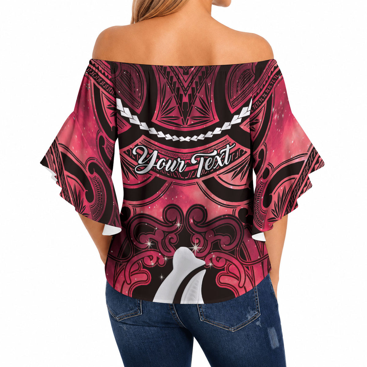 Personalised Maori Matariki Hei Matau Whero Off Shoulder Wrap Waist Top Maori Kowhaiwhai Pattern Galaxy LT01 - Polynesian Pride
