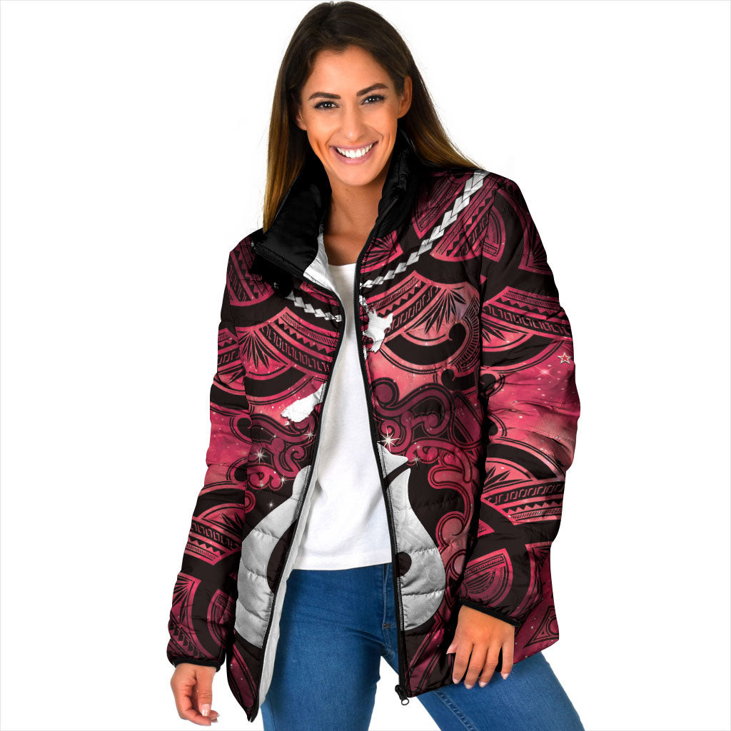 Personalised Maori Matariki Hei Matau Whero Padded Jacket Maori Kowhaiwhai Pattern Galaxy