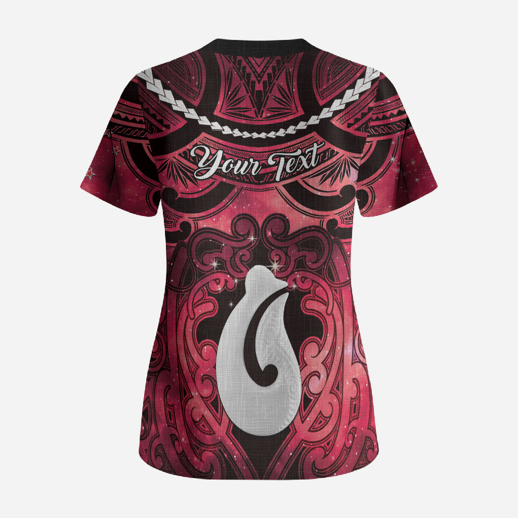 Personalised Maori Matariki Hei Matau Whero Scrub Top Maori Kowhaiwhai Pattern Galaxy
