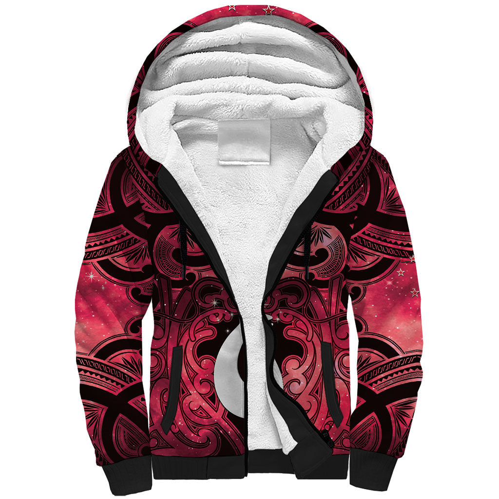 Personalised Maori Matariki Hei Matau Whero Sherpa Hoodie Maori Kowhaiwhai Pattern Galaxy