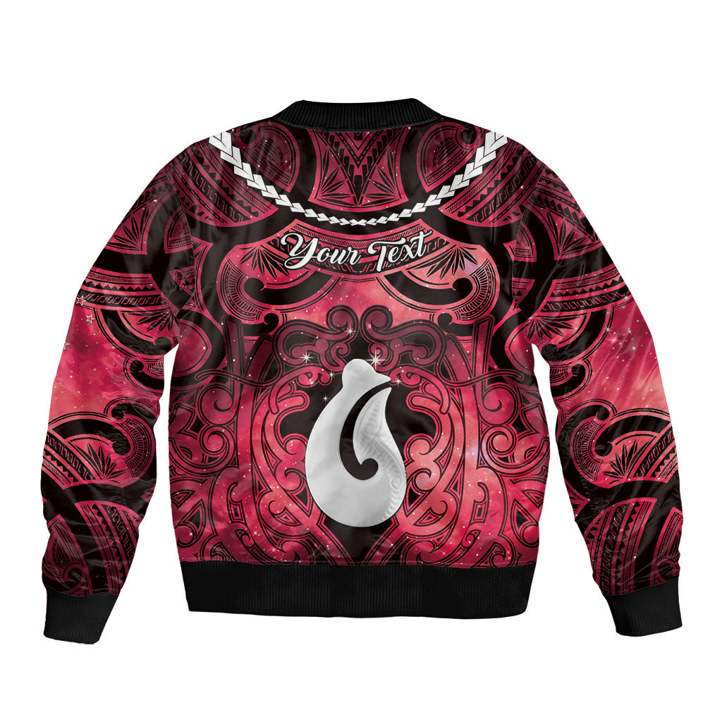 Personalised Maori Matariki Hei Matau Whero Sleeve Zip Bomber Jacket Maori Kowhaiwhai Pattern Galaxy LT01 - Polynesian Pride