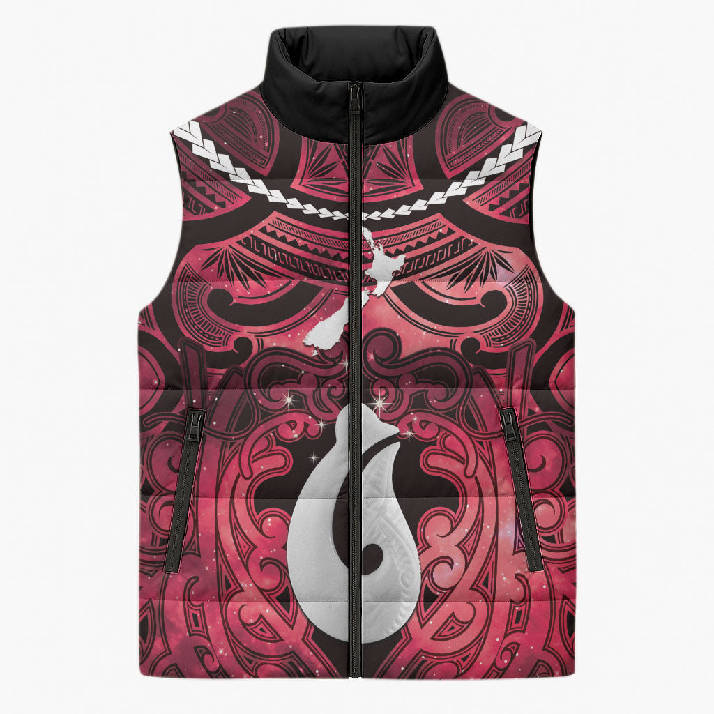 Personalised Maori Matariki Hei Matau Whero Sleeveless Puffer Jacket Maori Kowhaiwhai Pattern Galaxy