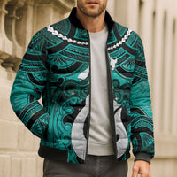 Personalised Maori Matariki Hei Matau Turquoise Bomber Puffer Jacket Maori Kowhaiwhai Pattern Galaxy