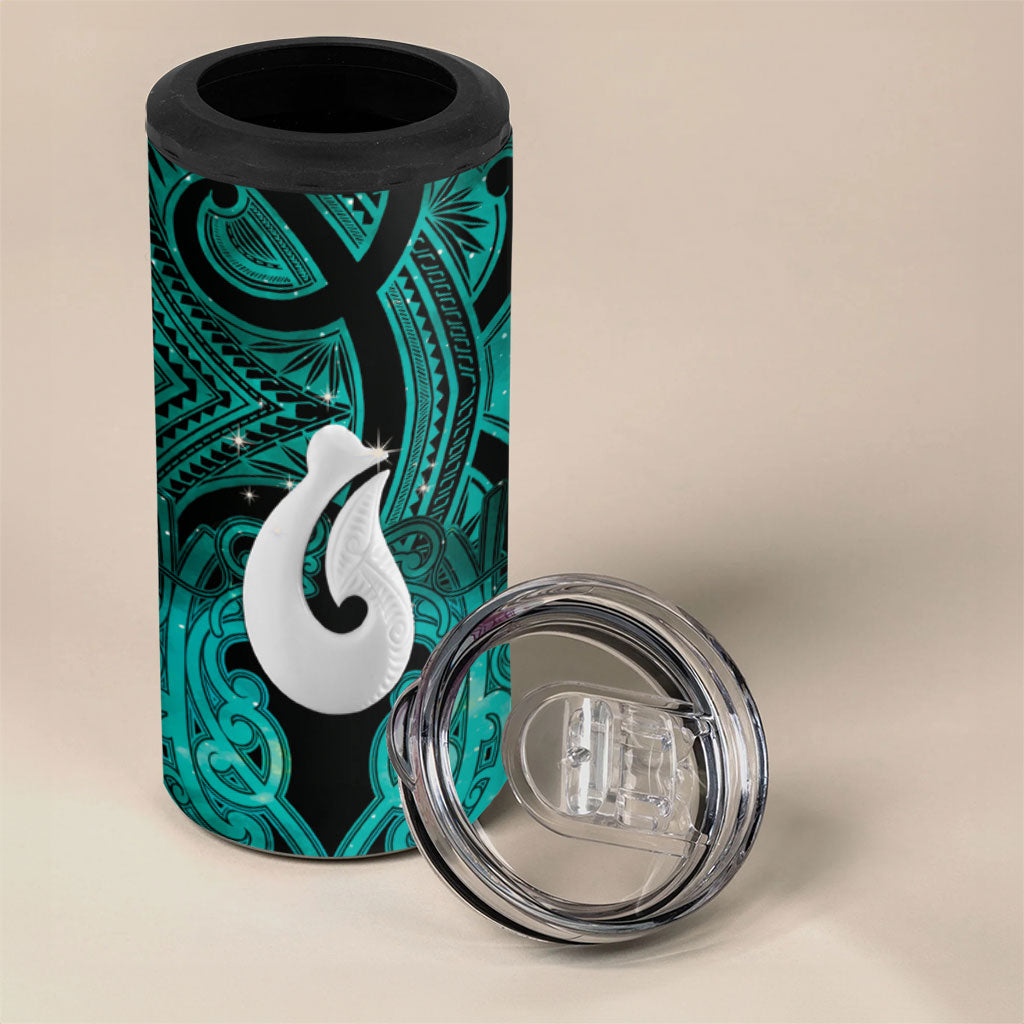 Personalised Maori Matariki Hei Matau Turquoise 4 in 1 Can Cooler Tumbler Maori Kowhaiwhai Pattern Galaxy LT01 - Polynesian Pride