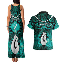 Personalised Maori Matariki Hei Matau Turquoise Couples Matching Tank Maxi Dress and Hawaiian Shirt Maori Kowhaiwhai Pattern Galaxy LT01 - Polynesian Pride