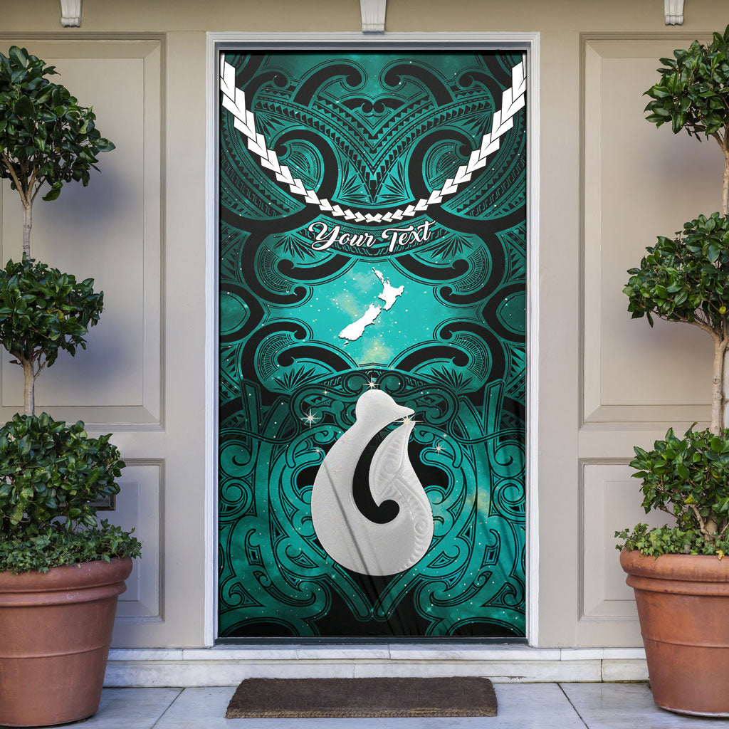 Personalised Maori Matariki Hei Matau Turquoise Door Cover Maori Kowhaiwhai Pattern Galaxy